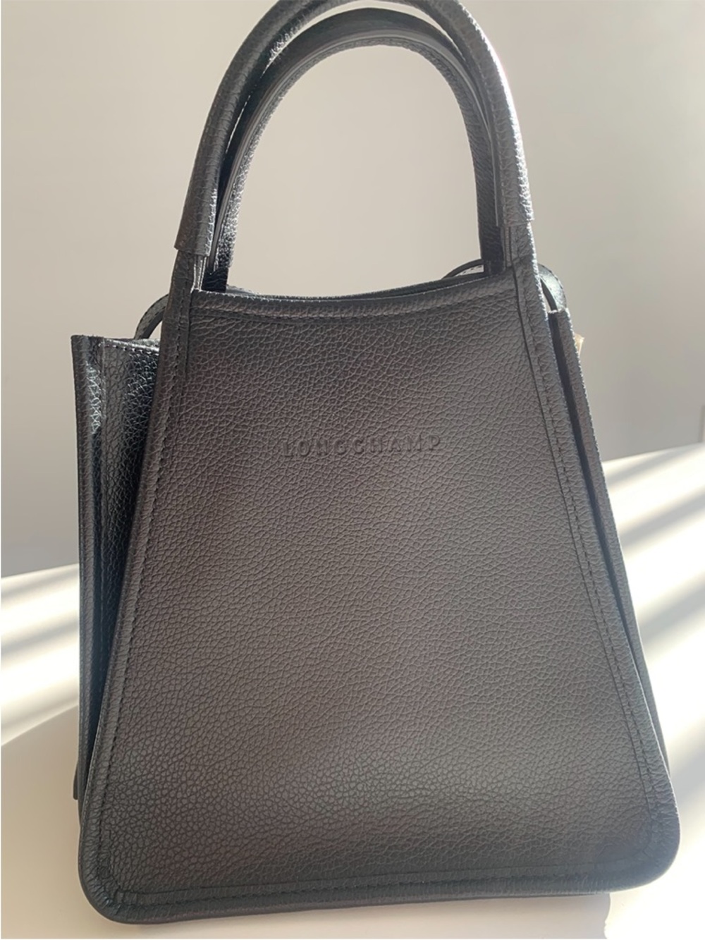 Longchamp Black Pebbled Leather Satchel